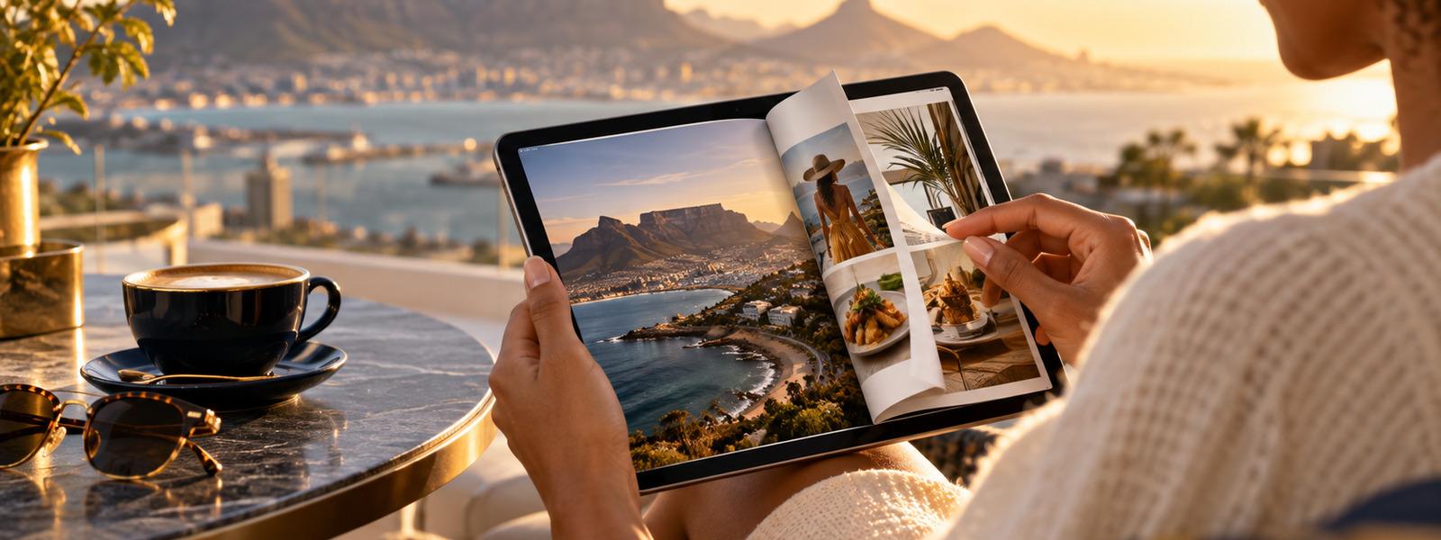 Reader turning the pages of a digital magazine on a tablet