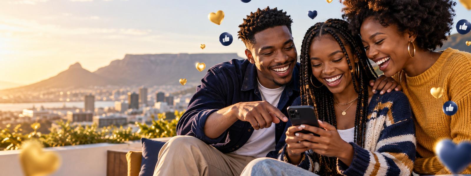 Friends sharing a post on a phone